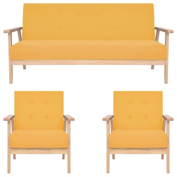 Set de canapele din 3 piese vidaXL, Tesatura, Galben Set de canapele din 3 piese vidaXL, Tesatura, Galben