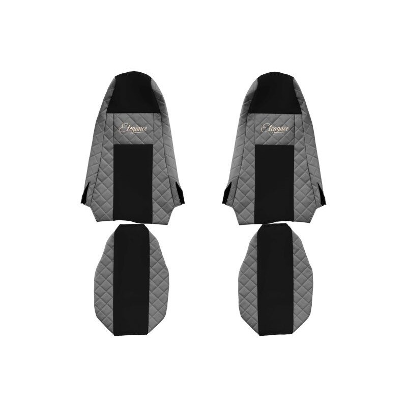 Set 2 huse scaun camion F-Core, Piele-ECO, pentru SCANIA P,G,R,T, cabina STREAMLINE, Gri/ Negru