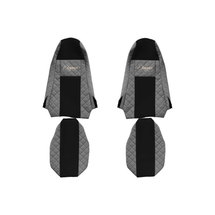 Set 2 huse scaun camion F-Core, Piele-ECO, pentru SCANIA P,G,R,T, cabina STREAMLINE, Gri/ Negru