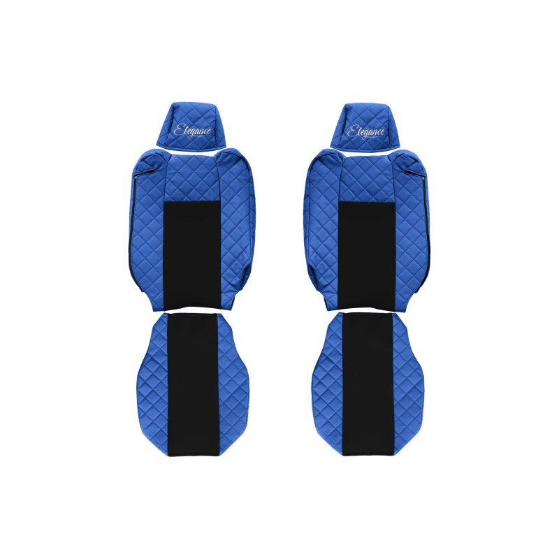 Set 2 huse scaun camion F-Core, Piele-ECO, pentru Renault T, Albastru/ Negru, Tetiere ajustabile