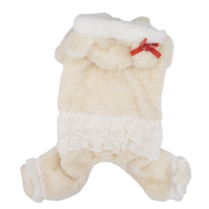 Salopeta catei ursulet cu volanase, Pretty Pet, marime s, crem