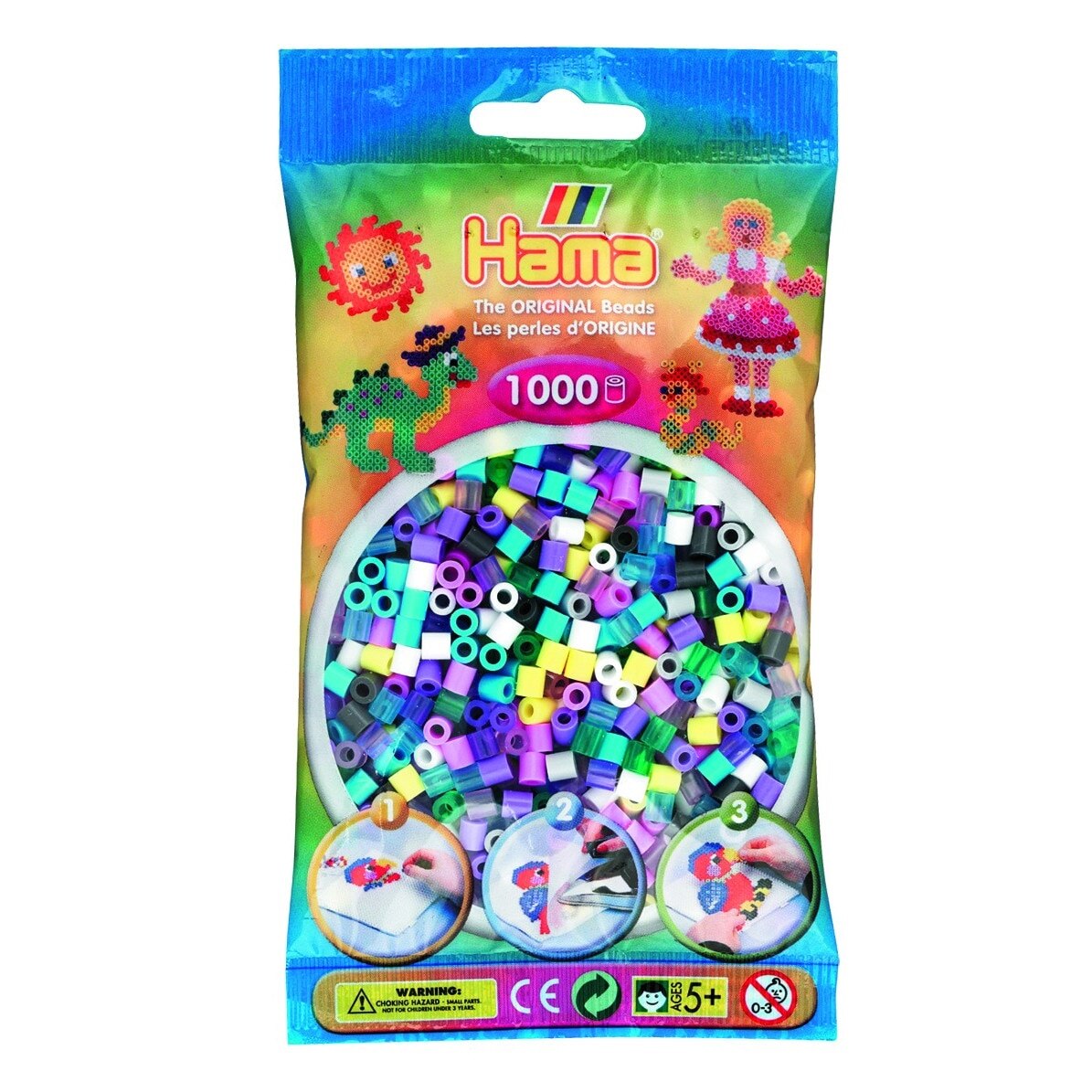 Margele de calcat HAMA MIDI mix de 11 culori, 1000 buc in pungulita