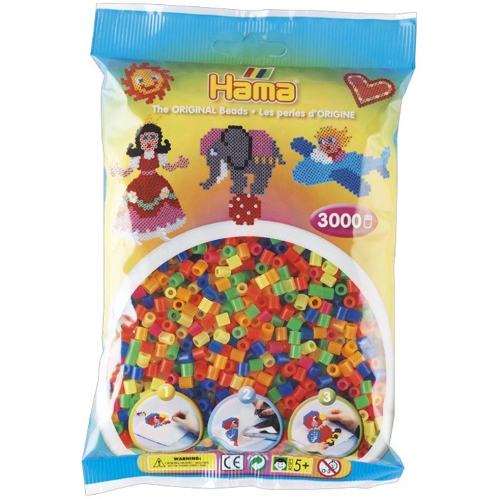 Margele de calcat HAMA MIDI mix 6 culori neon, 3000 buc in pungulita