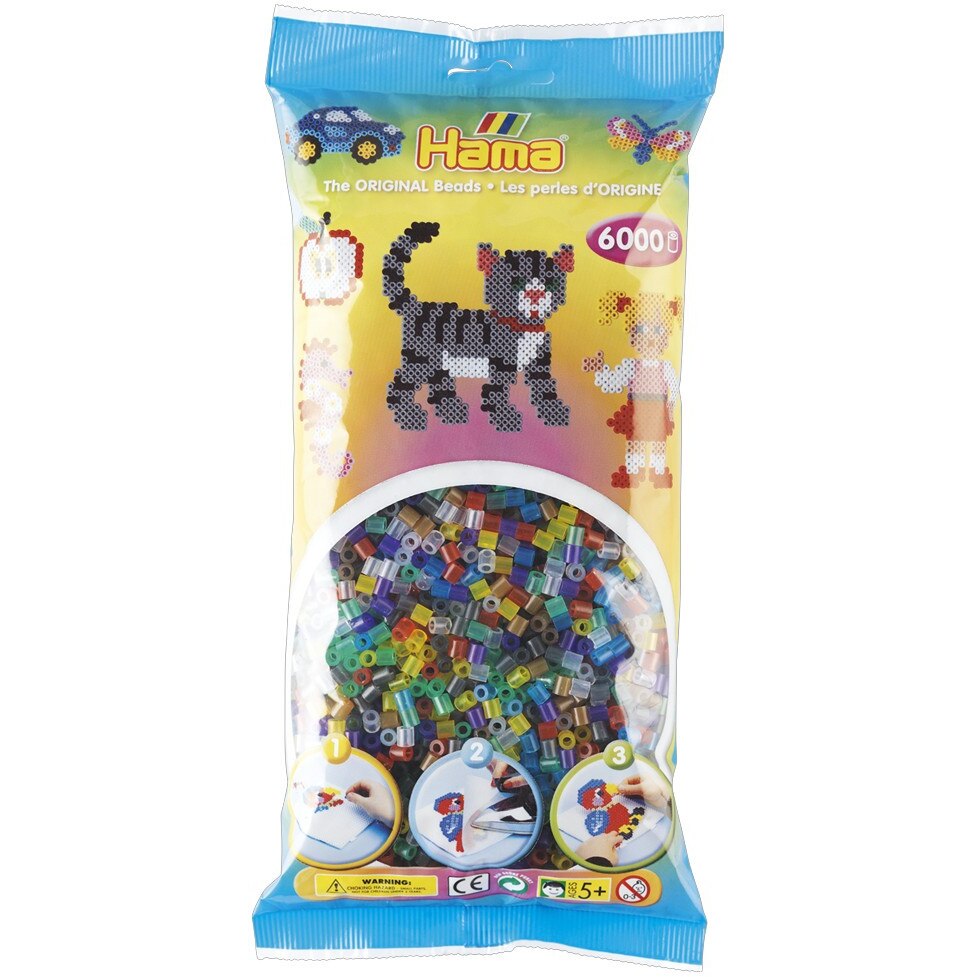 Margele de calcat HAMA MIDI mix 6 culori transparente, 6000 buc in pungulita