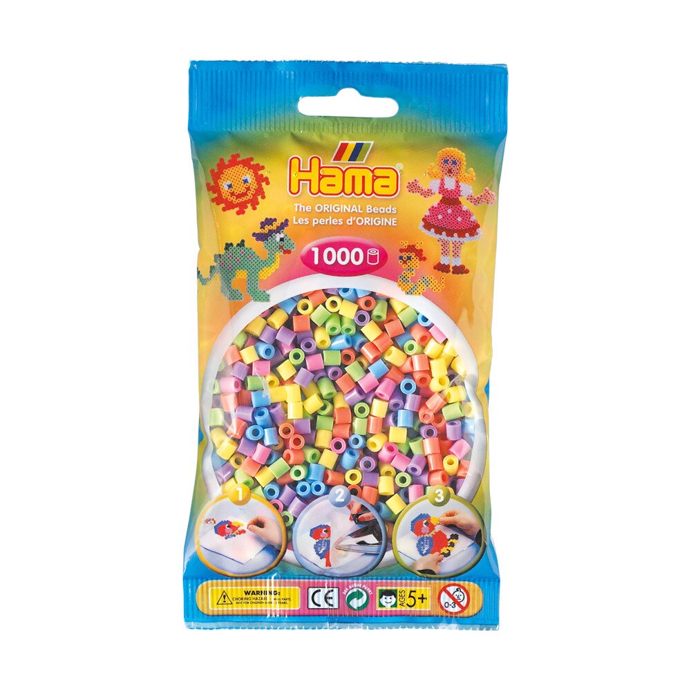 Margele de calcat HAMA MIDI mix 6 culori pastel, 1000 buc in pungulita