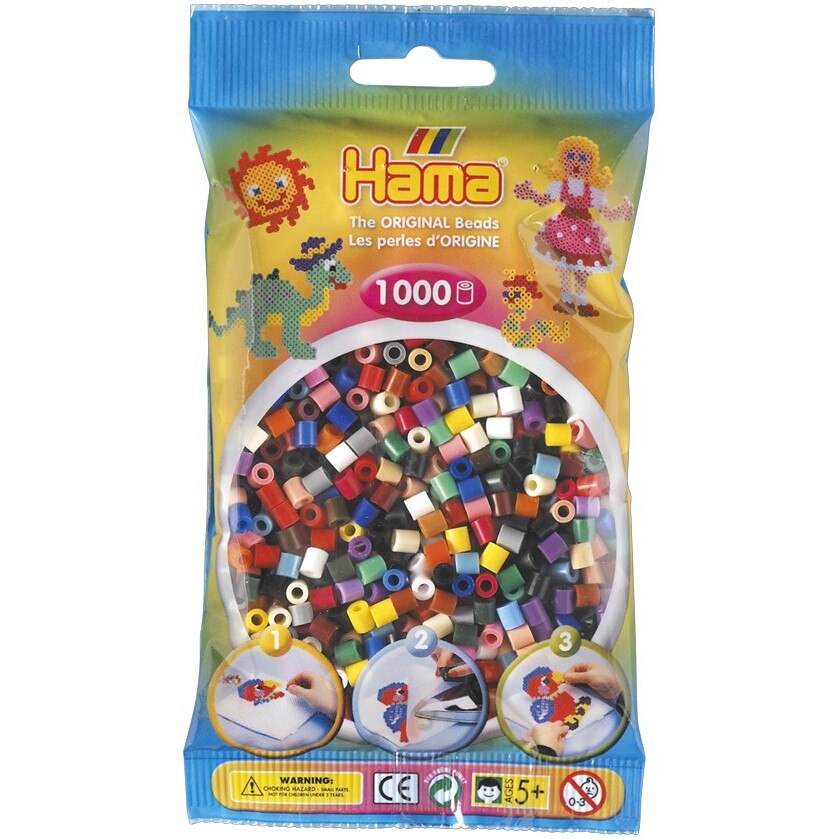Margele de calcat HAMA MIDI mix de 22 culori, 1000 buc in pungulita