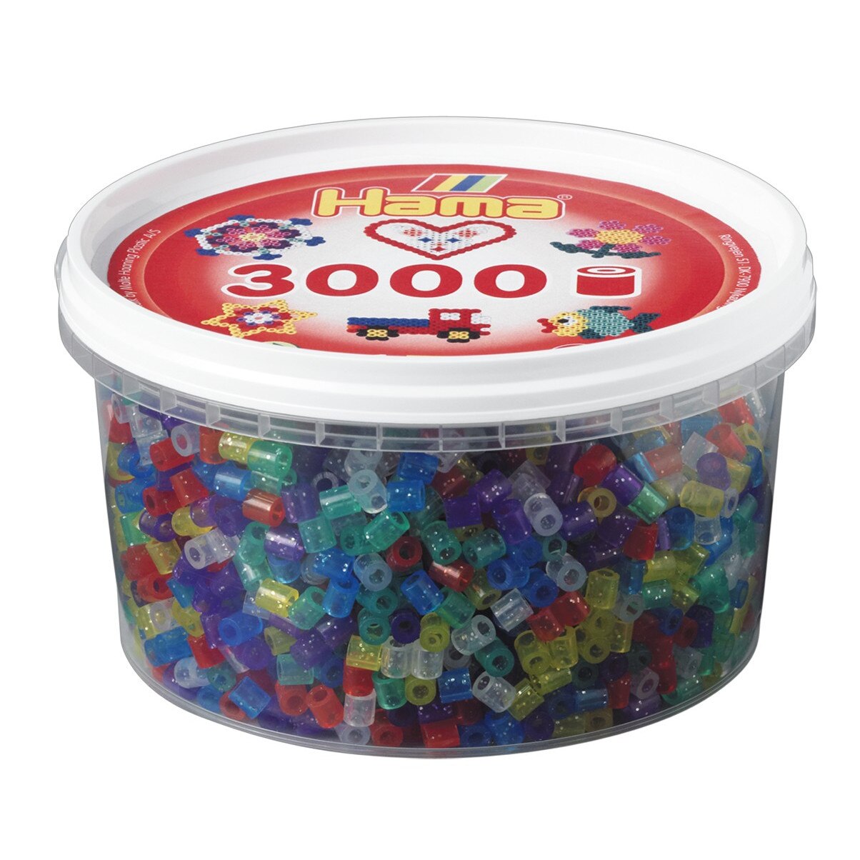 Margele de calcat HAMA MIDI mix 6 culori transparente cu sclipici, 3000 buc in borcan