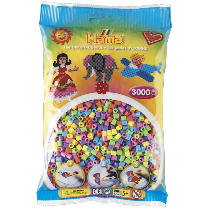 Margele de calcat HAMA MIDI mix 6 culori pastel, 3000 buc in pungulita
