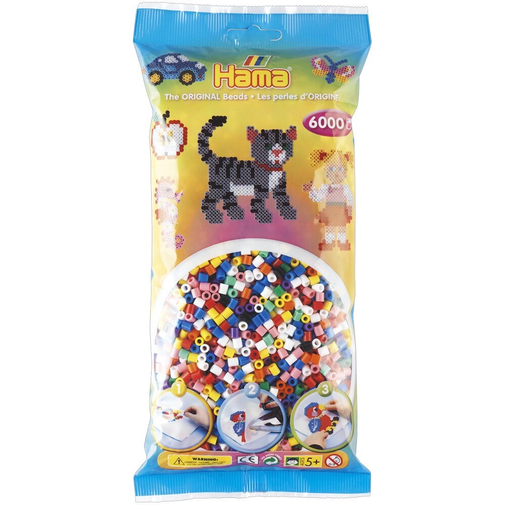Margele de calcat HAMA MIDI mix de 10 culori, 6000 buc in pungulita