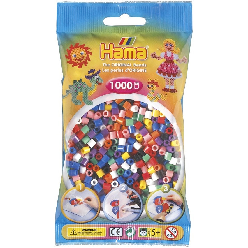 Margele de calcat HAMA MIDI mix de 10 culori, 1000 buc in pungulita