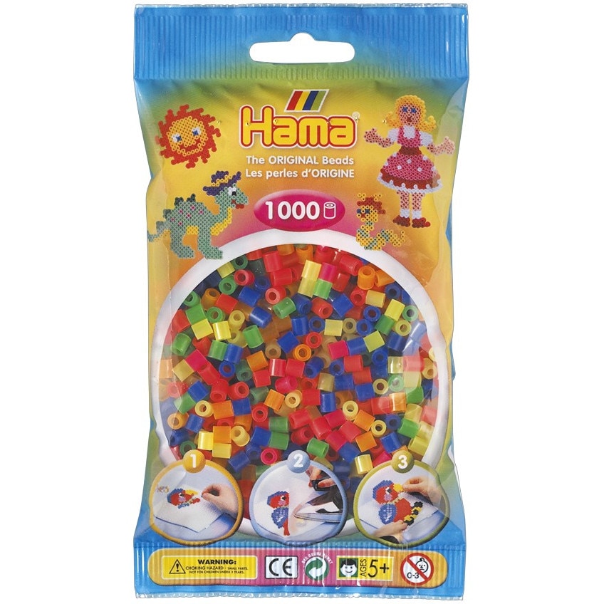 Margele de calcat HAMA MIDI mix 6 culori neon, 1000 buc in pungulita