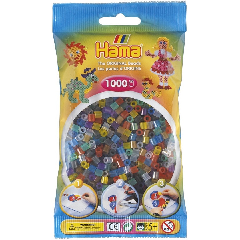 Margele de calcat HAMA MIDI mix 6 culori transparente, 1000 buc in pungulita