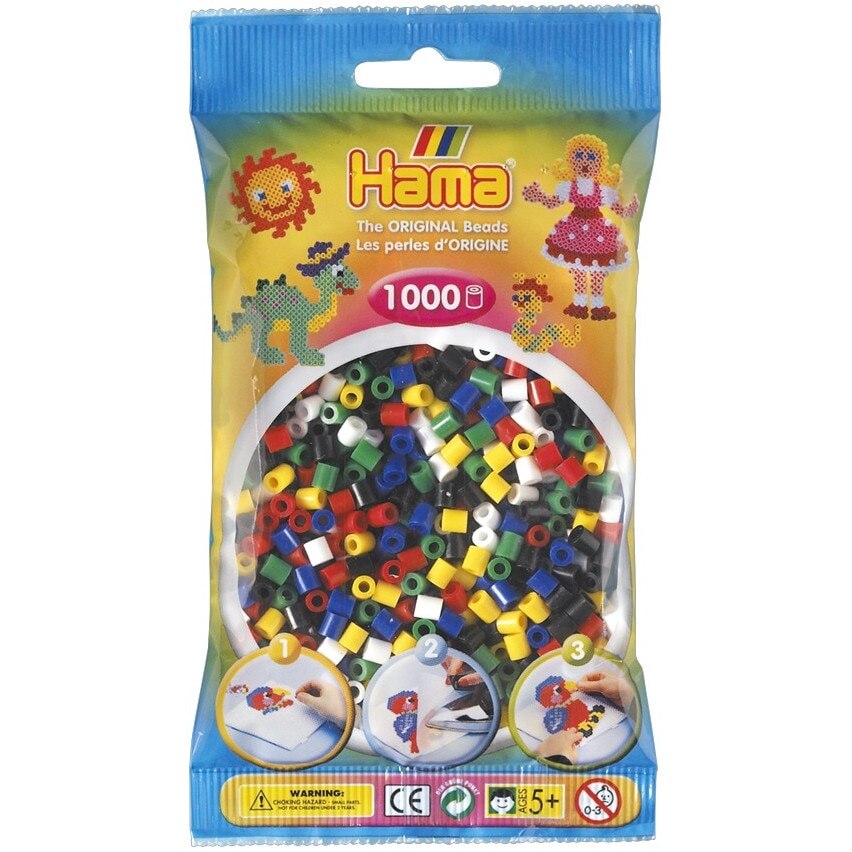 Margele de calcat HAMA MIDI mix 6 culori de baza, 1000 buc in pungulita