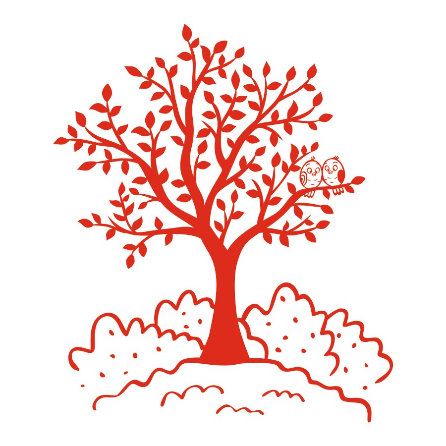 Sticker decorativ, Priti Global, pentru casa, pom cu bufnite indragostite, Rosu 117x100 cm