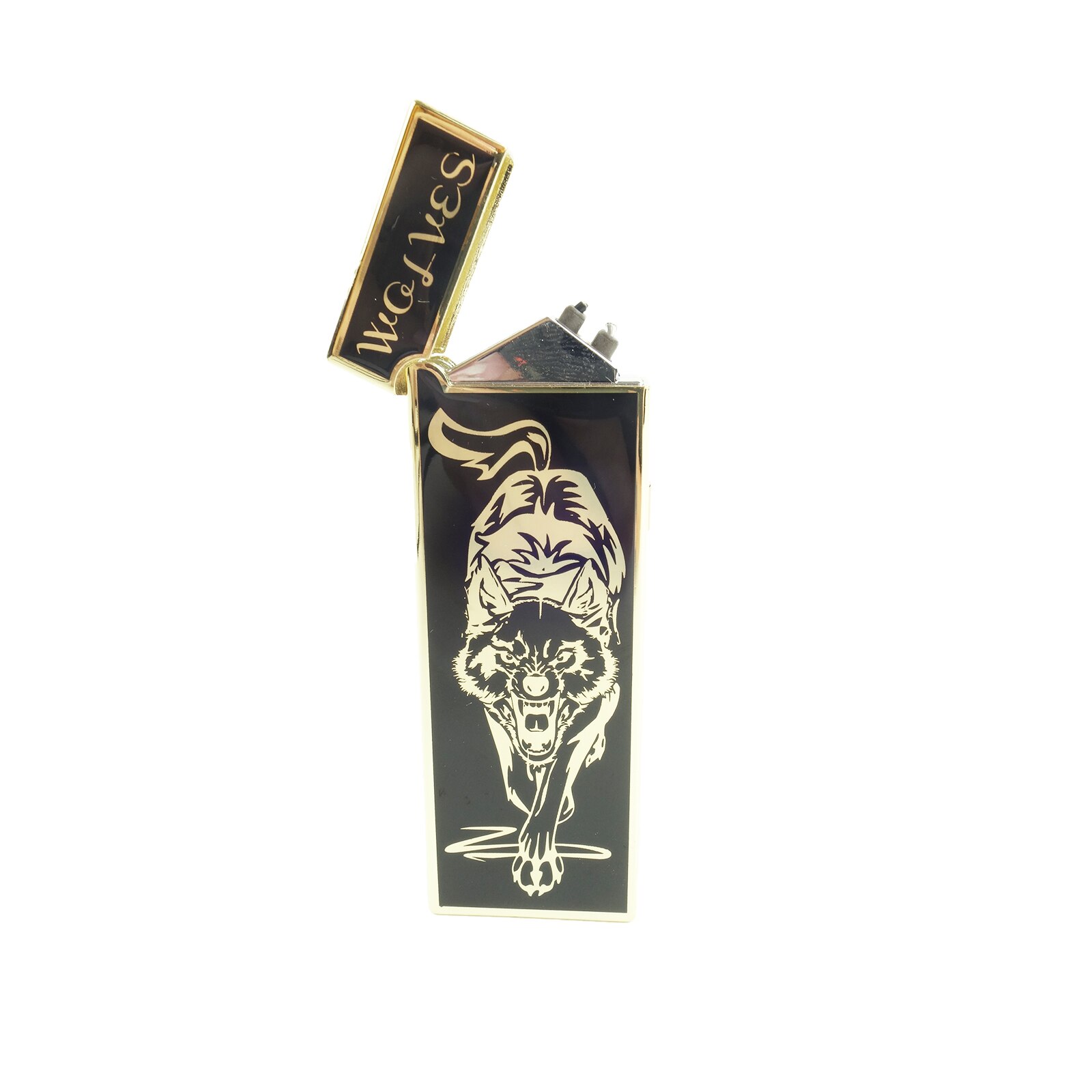 Bricheta electronica, cu dublu arc, cu imprimeu, USB, negru-auriu, 8 cm