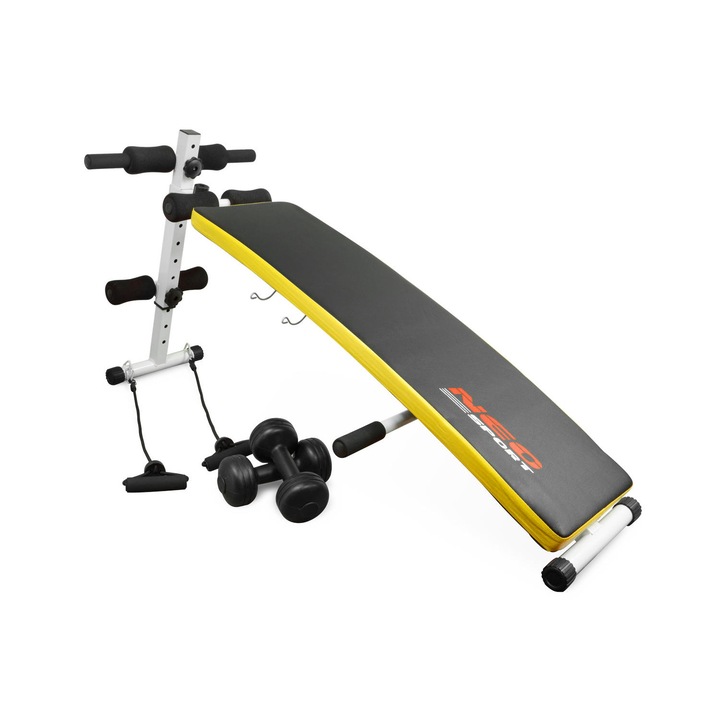 Banca oblica pliabila pentru abdomene si exercitii, cu extensoare si gantere, inaltime reglabila, 136 cm pret ieftin