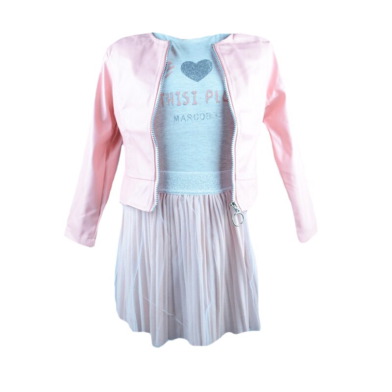 Compleu 3 piese geaca, fusta si tricou pentru fete Happy House FOFO-086RZ, Roz