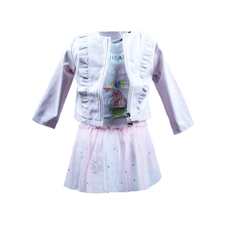 Compleu 3 piese geaca, fusta si tricou pentru fete Happy House FOFO-082RZ1, Roz