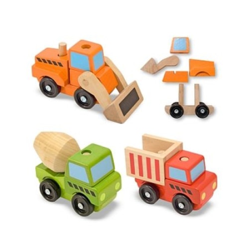 Set vehiculare constructii, 4 masinute din lemn si cuburi, copii peste 3 ani, BBL1285