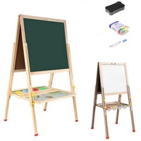 Tabla educativa din lemn, reglabila, pentru desenat si scris, 2 fete, tip sevalet, 148 cm, eduBEBE, L15-10