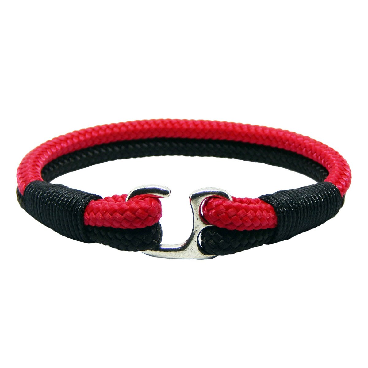 Bratara de 20 cm, din snur paracord pp multicolor, preponderent negru, cu carlig argintiu
