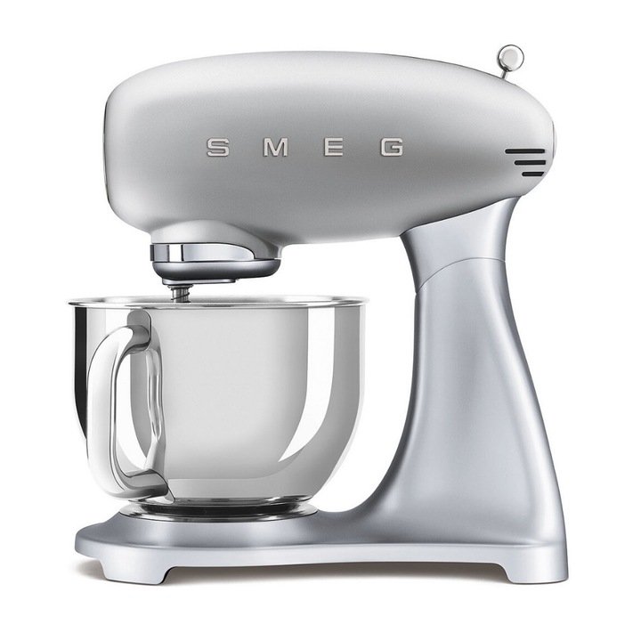 Планетарен миксер Smeg SMF02SVEU, 50's Style, 800 W, 4.8 л купа, 10 скорости, Сребрист
