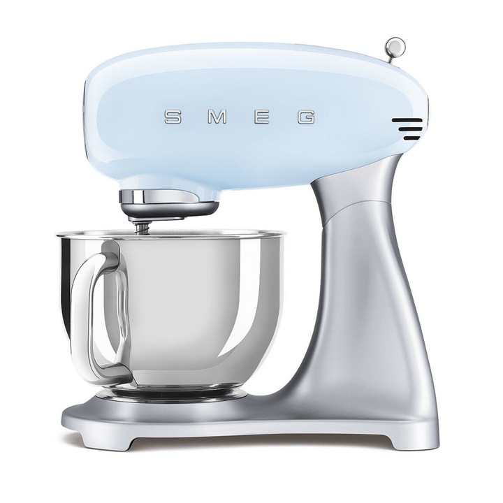 Планетарен миксер Smeg SMF02PBEU, 50's Style, 800 W, 4.8 л купа, 10 скорости, Пастелно син