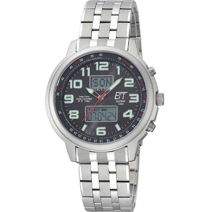 Ceas barbatesc ETT EGS-11302-22M Solar Drive Radiocontrolat Hunter II Chrono 48mm, 10ATM, Gri