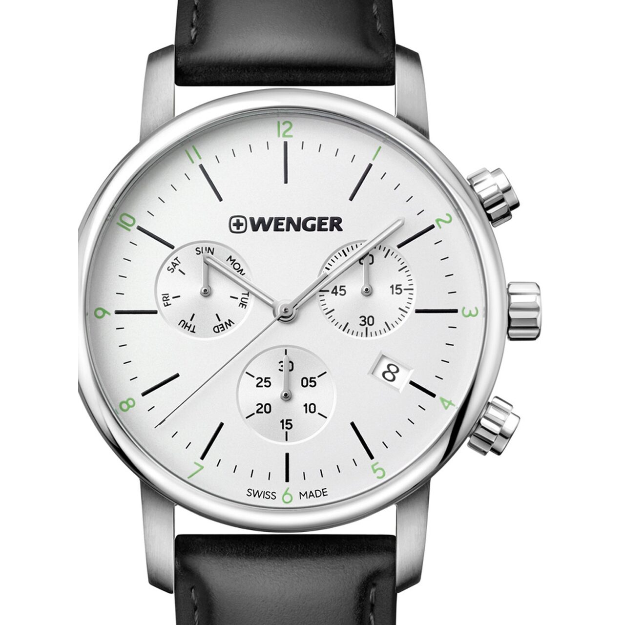 Ceas barbatesc Wenger 01.1743.118 Urban Klassik Cronograf 44mm, 10ATM, Argintiu