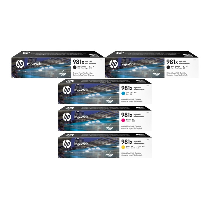 Pachet cartuse cerneala (981X) L0R12A negru x2 L0R09A cyan L0R10A magenta L0R11A galben HP original 52000 pagini