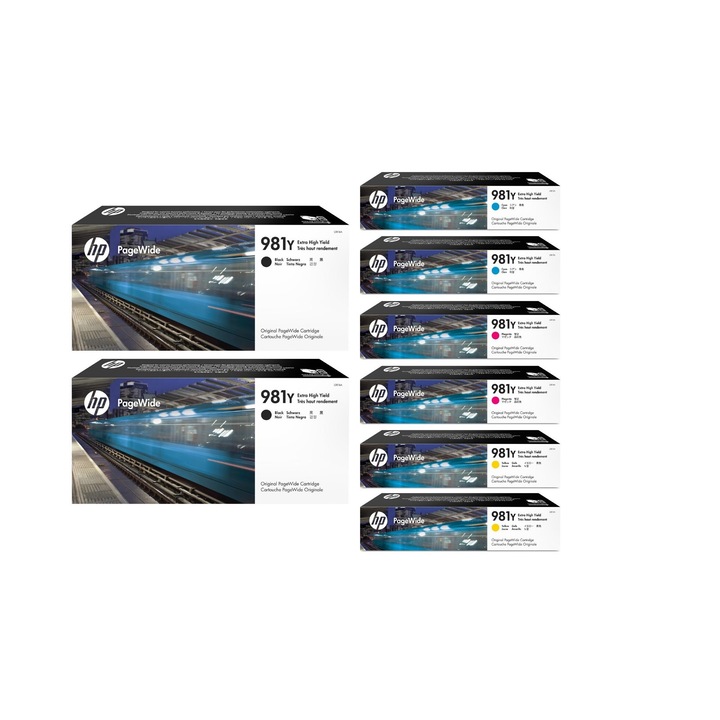 Pachet cartuse cerneala (981Y) L0R16A negru x2 L0R13A cyan x2 L0R14A magenta x2 L0R15A galben x2 HP original 136000 pagini