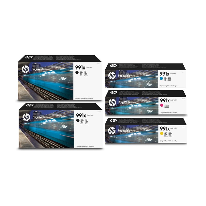 Tintapatron csomag (991X) M0K02AE fekete x2 M0J90AE cián M0J94AE bíbor M0J98AE sárga HP eredeti 88000 oldal