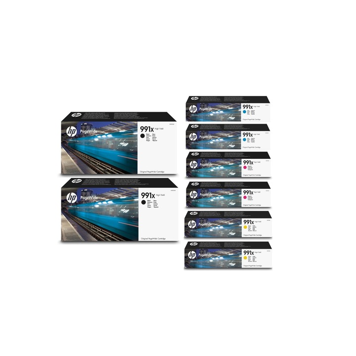 Tintapatron csomag (991X) M0K02AE fekete x2 M0J90AE cián x2 M0J94AE bíbor x2 M0J98AE sárga x2 HP eredeti 136000 oldal