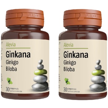 Supliment alimentar Ginkana Ginkgo biloba 40 mg Alevia, 30 + 30 comprimate Supliment alimentar Ginkana Ginkgo biloba 40 mg Alevia, 30 + 30 comprimate