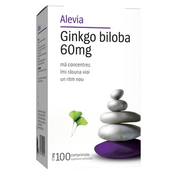 Supliment alimentar Ginkgo Biloba 60mg Alevia, 100 comprimate Supliment alimentar Ginkgo Biloba 60mg Alevia, 100 comprimate