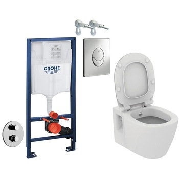 Toaleta cu bideu termostatat Ideal Standard Connect, Grohe, Paffoni, capacitate 9 L, crom lucios Toaleta cu bideu termostatat Ideal Standard Connect, Grohe, Paffoni, capacitate 9 L, crom lucios