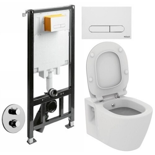 Toaleta cu bideu termostatat Ideal Standard Connect, Kolo, Paffoni, capacitate 9 L, alb