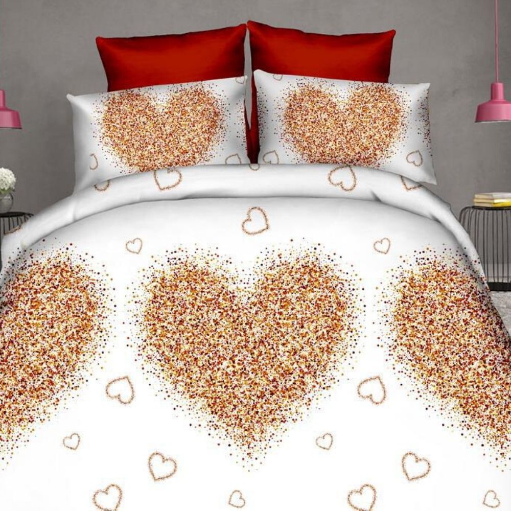 Set Lenjerie de Pat 3D din Bumbac Satinat, 4 Piese, Hearts from Dots