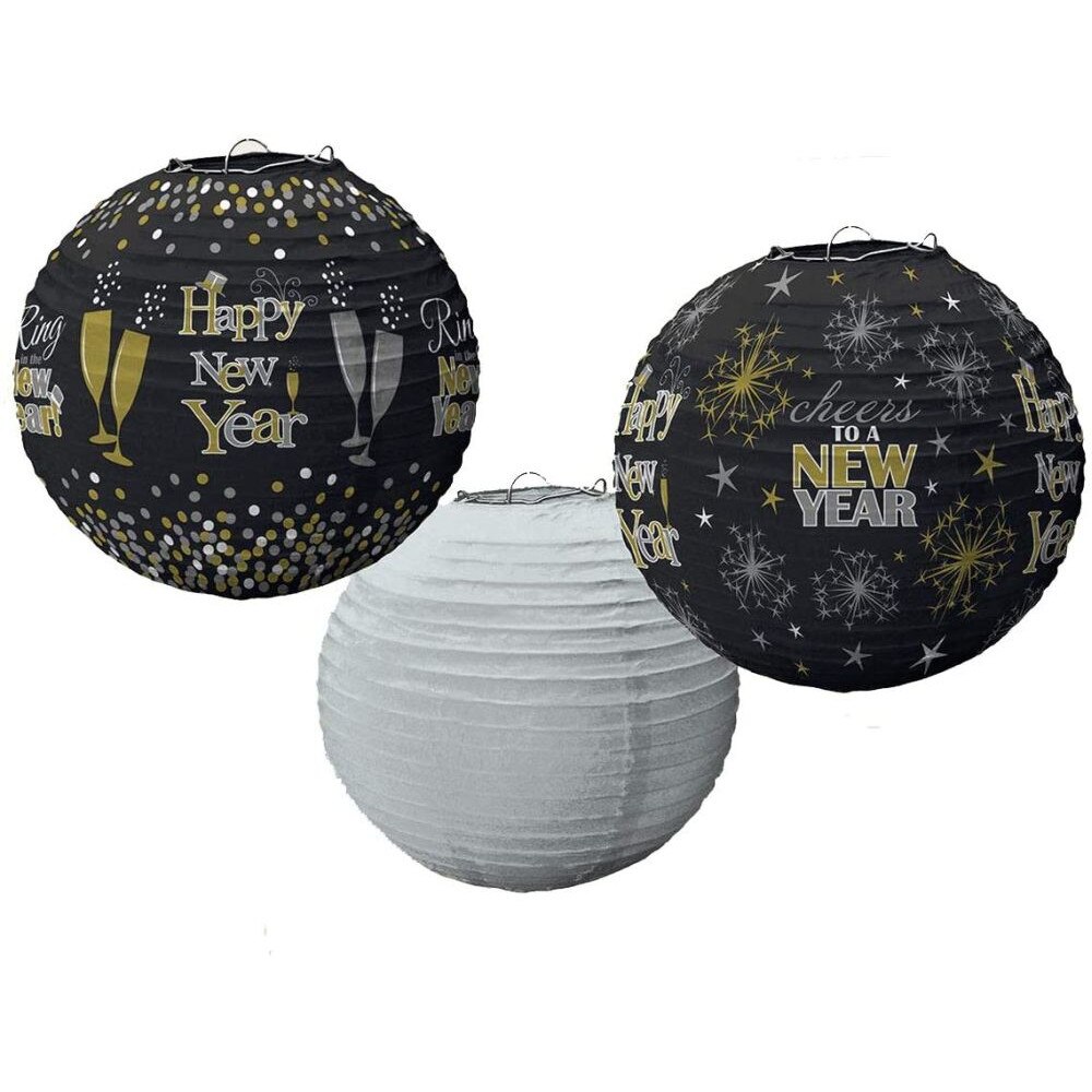 Ornamente Revelion tip lampion, 24 cm, Amscan 240621, set 3 bucati