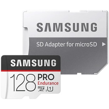 Card de memorie Samsung MicroSD PRO Endurance, 128GB, (U1) , Clasa 10, SD adapter Card de memorie Samsung MicroSD PRO Endurance, 128GB, (U1) , Clasa 10, SD adapter