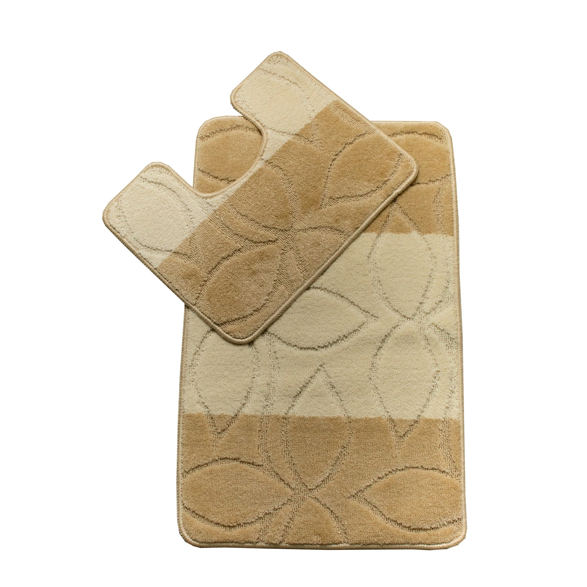 Set 2 covorase baie Basic Standard , 50x80cm/40x50cm , antiderapant , polipropilena , tip dungi , culoare crem si bej , model petale , gramaj 800 g