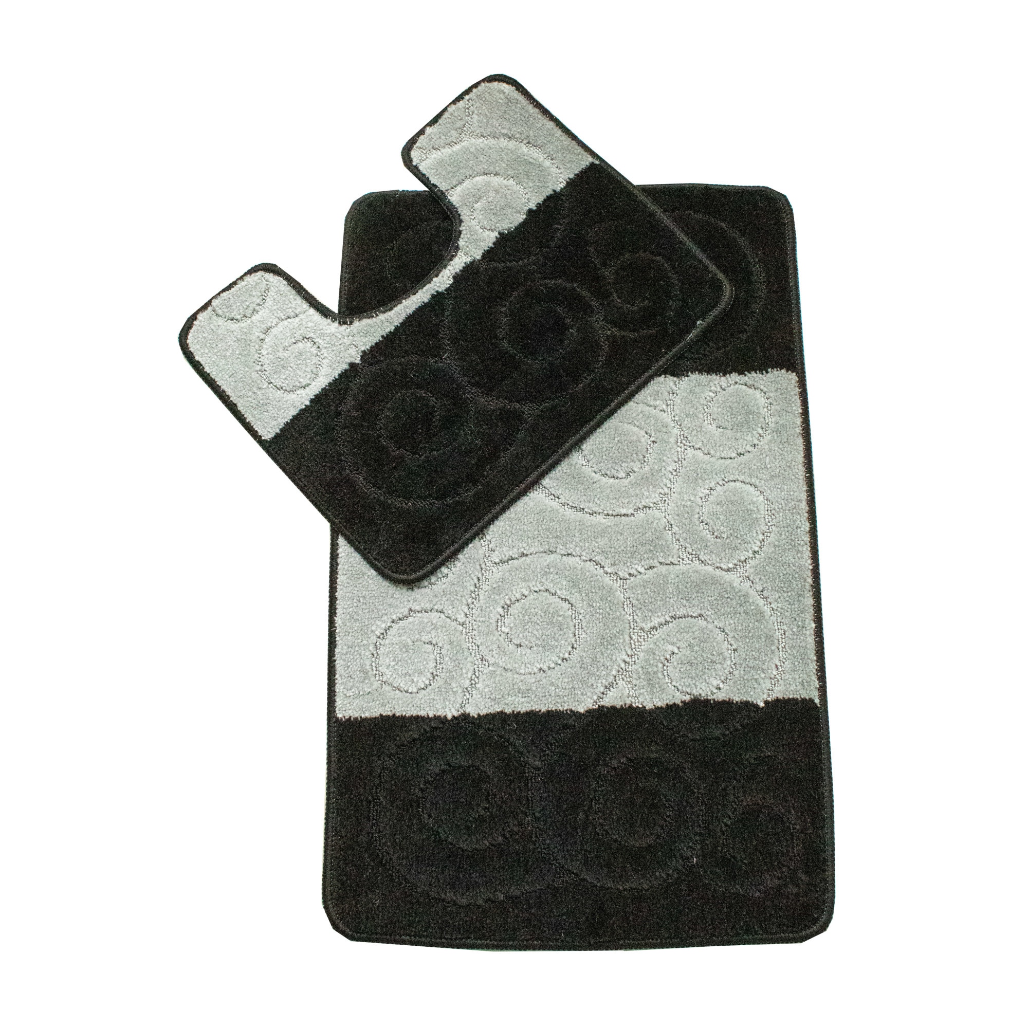 Set 2 covorase baie Basic Standard , 50x80cm/40x50cm , antiderapant , polipropilena , tip dungi , culoare negru si gri , model melci , gramaj 800 g