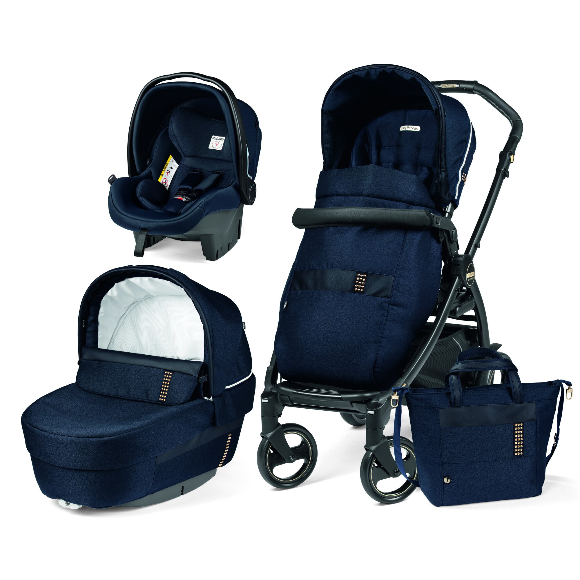 Carucior 3 In 1, Peg Perego, Book 51, Black, and Gold, Rock Navy, Bluemarin