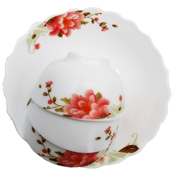 Set de 7 piese opal , un bol de 20 de cm si 6 boluri de 12cm ,model floral rosu. Set de 7 piese opal , un bol de 20 de cm si 6 boluri de 12cm ,model floral rosu.