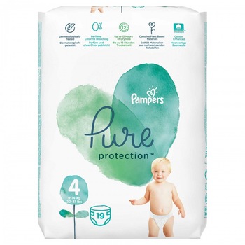 Scutece Pampers Pure Carry Pack, marimea 4, 19 bucati/pachet Scutece Pampers Pure Carry Pack, marimea 4, 19 bucati/pachet