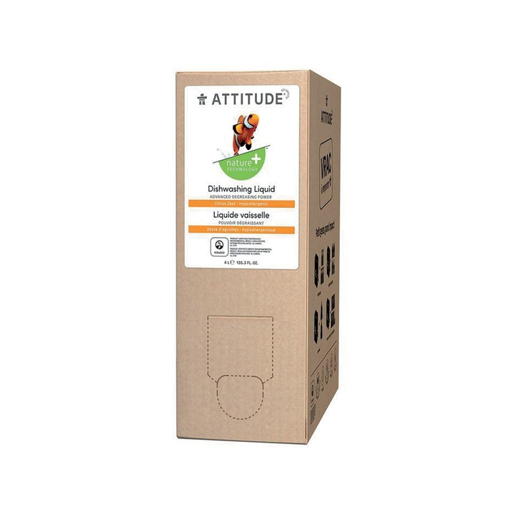 Rezerva detergent lichid ecologic pentru vase, coaja de citrice, Attitude, 4 l