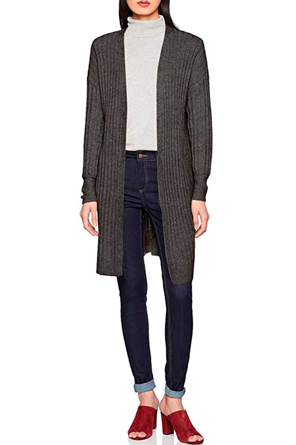 Vesta Pieces Pcsanni Ls Woollen Knitted Noos Cardigan, gri inchis, dimensiunea S,Lung