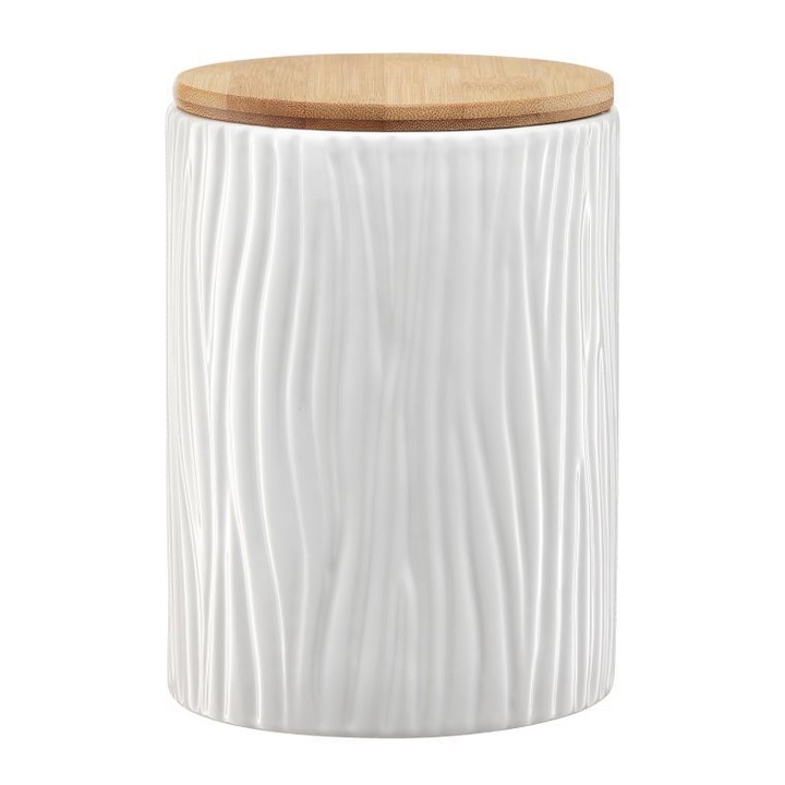 Recipient depozitare cu capac din bambus 1.11L, model scoarta alba, Ambition Tuvo