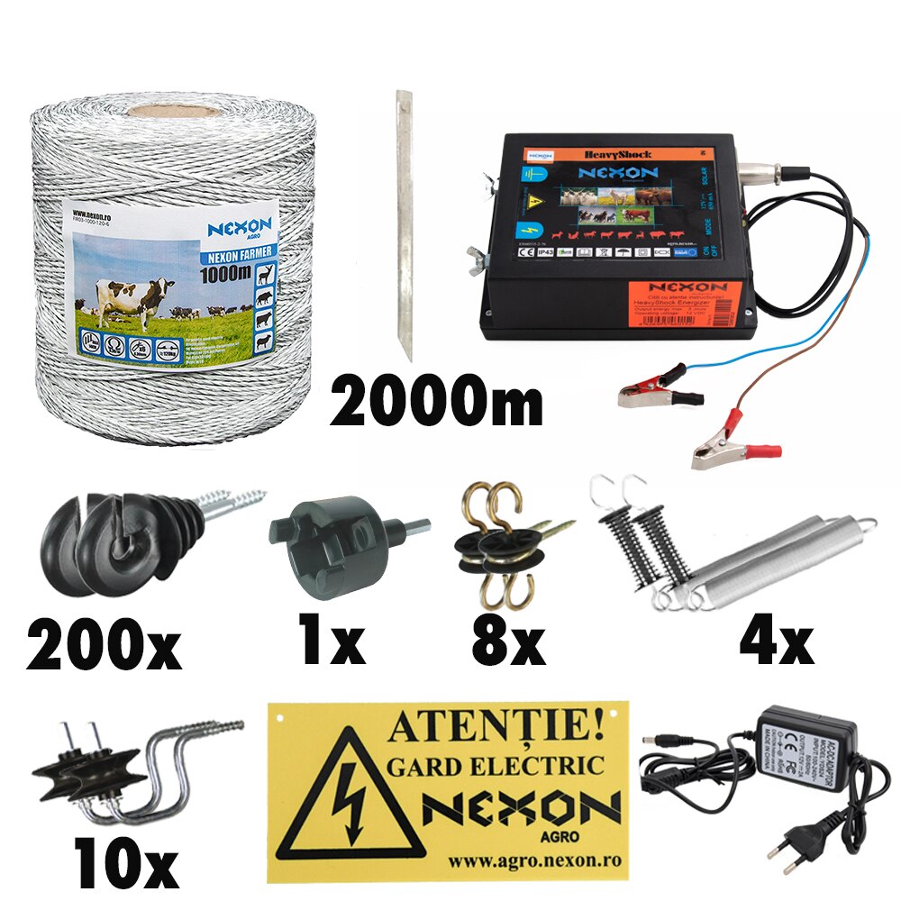 Kit complet gard electric NEXON HeavyShock 5J, 12V+230V, 2000m Farmer