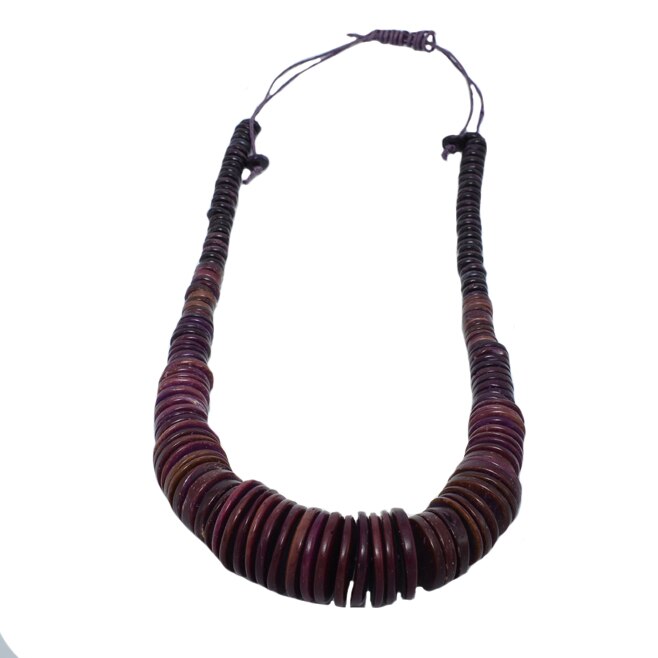 Colier vintage, margele asimetrice, cu efect de lemn, D&J Exclusive, mov